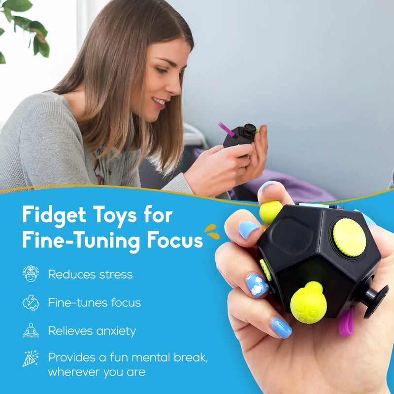 Cubo Sensorial terapêutico para Alívio da Ansiedade e Foco (12 Lados) - Ideal para Crianças e Adultos com TEA e TDAH